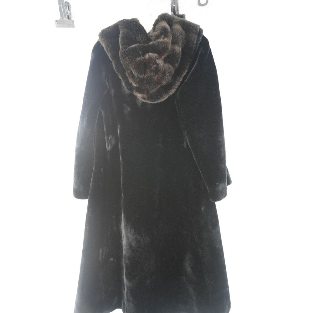 Vintage Borgazia Faux Fur Coat Luxurious Deep Pile Black/Brown Sz 12 Winter Chic - Picture 3 of 8